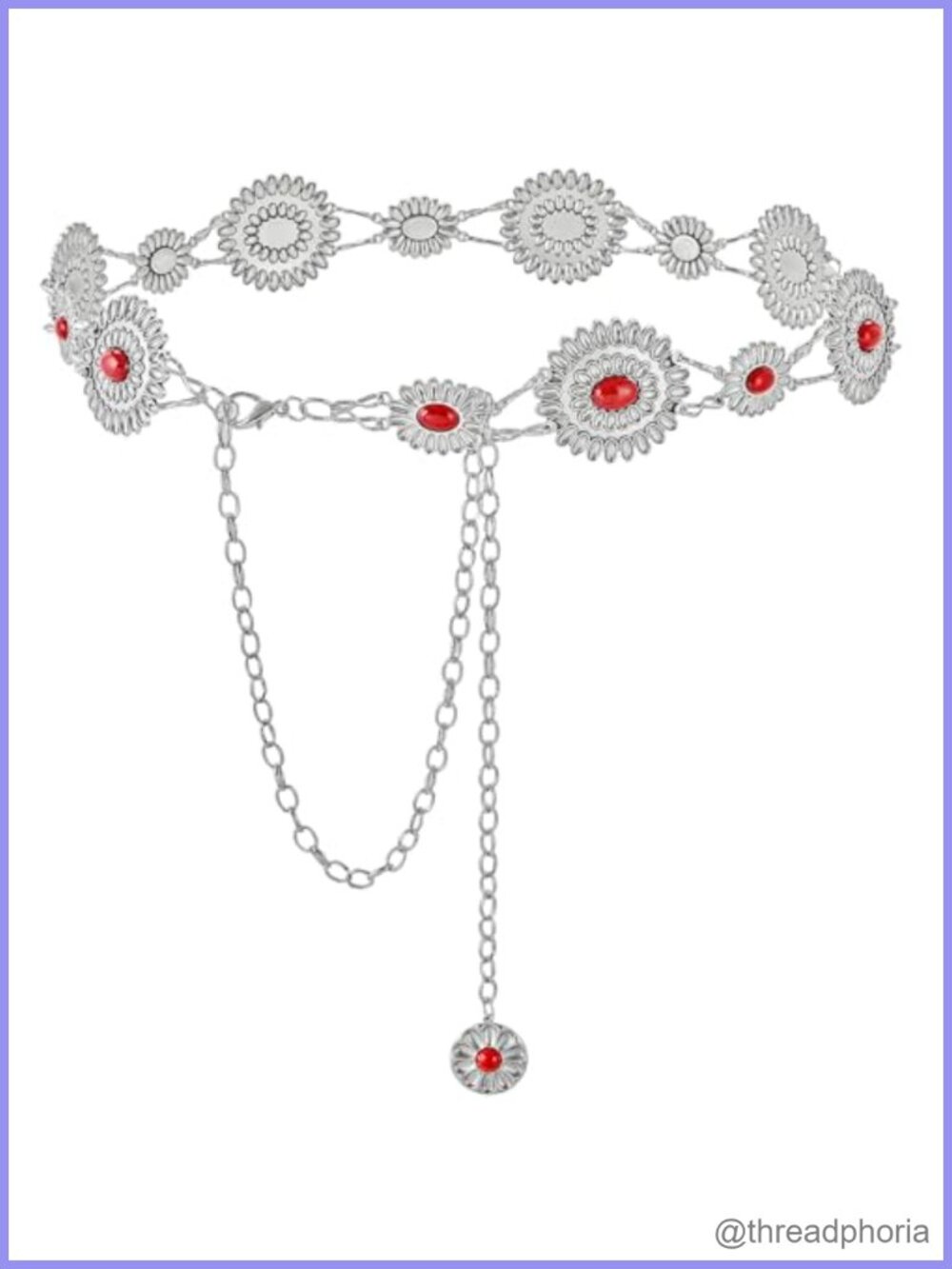 Metal Alloy Western Concho Chain Belt Gemstones Lobster Clasp Jeans Dress